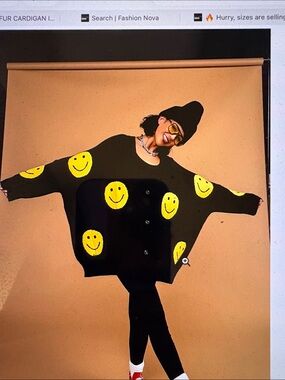 Dressed in LALA Black Oversized Sweater with Yellow Smiley Faces